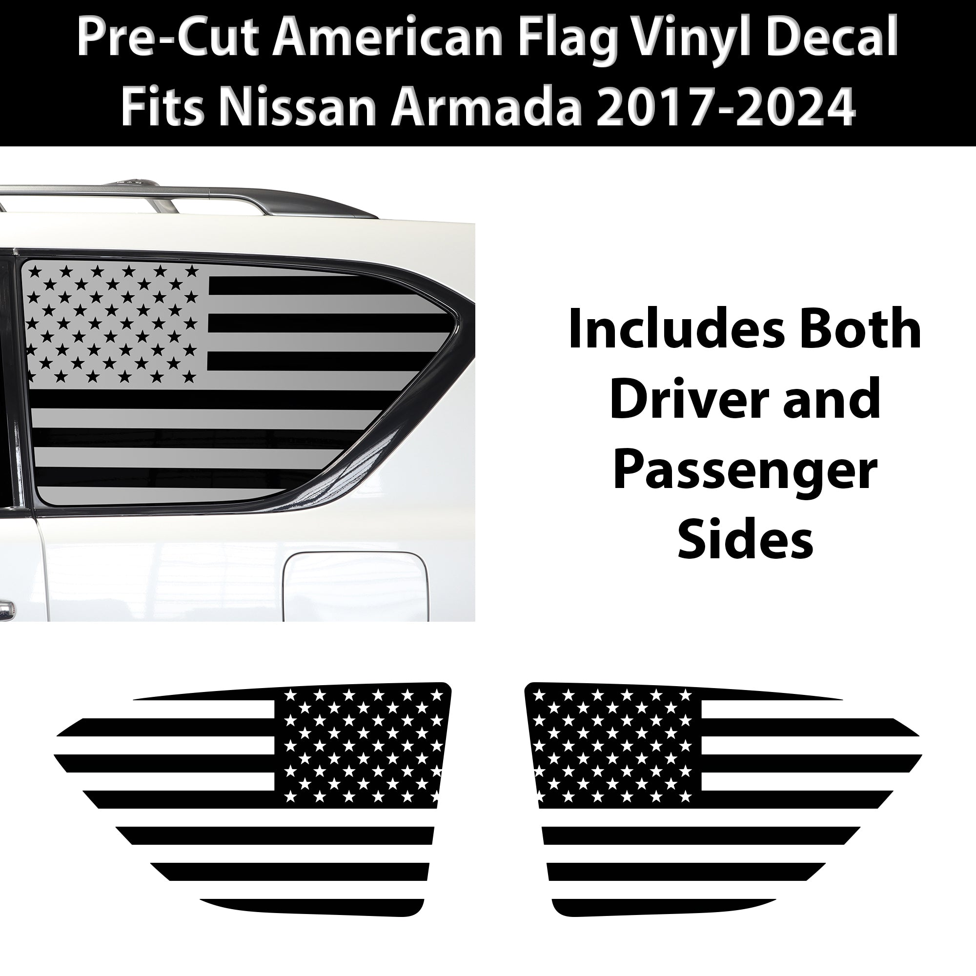 Quarter Window American Flag Vinyl Decal Stickers Fits Nissan Armada 2017 - 2024 - Bogar Tech Designs