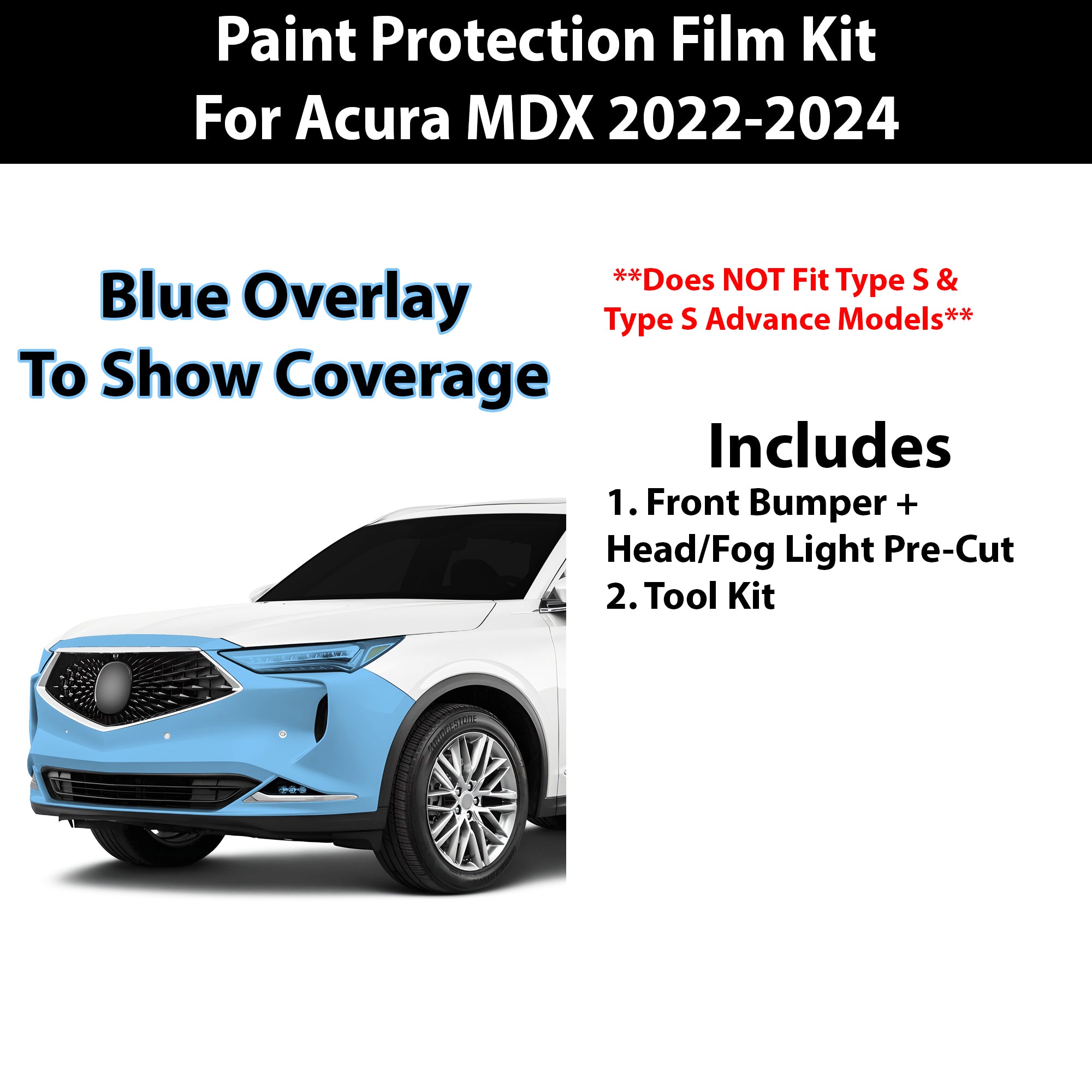 Precut Premium Paint Protection Film Clear Bra PPF Decal Film Kit Cover Fits Acura MDX 2022 - 2024 - Bogar Tech Designs