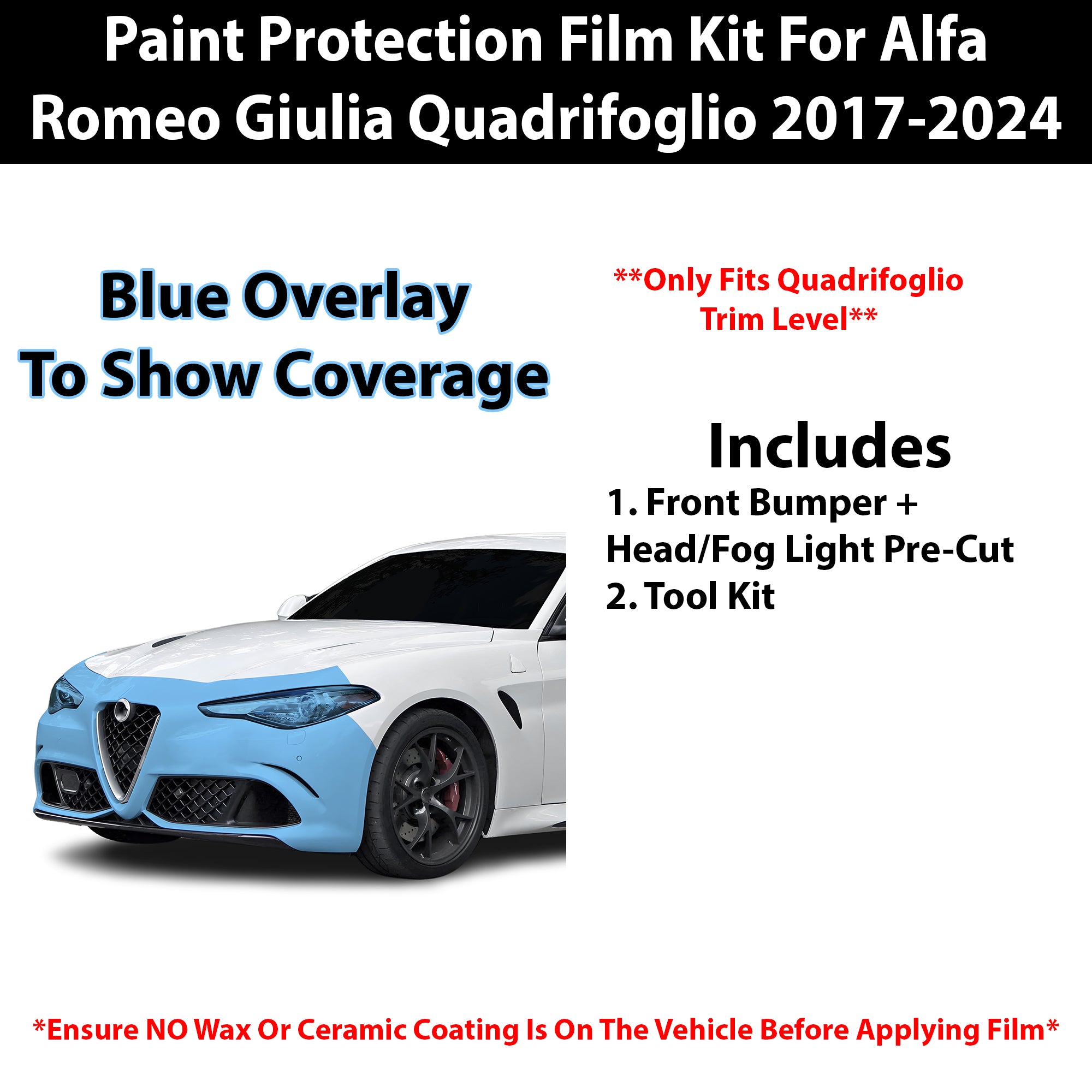 Fits Alfa Romero Giulia 2017+ Precut Premium Paint Protection Film Clear Bra PPF Decal Film Kit - Bogar Tech Designs