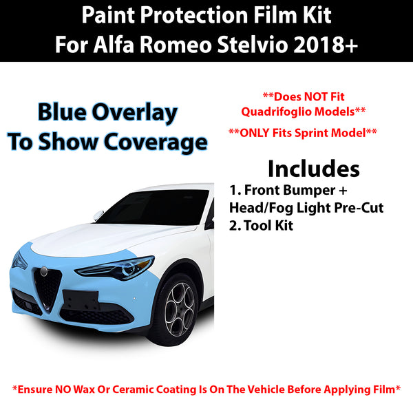 Fits Alfa Romeo Stelvio 2018+ Precut Premium Paint Protection Film Clear Bra PPF Decal Film Kit Coverage