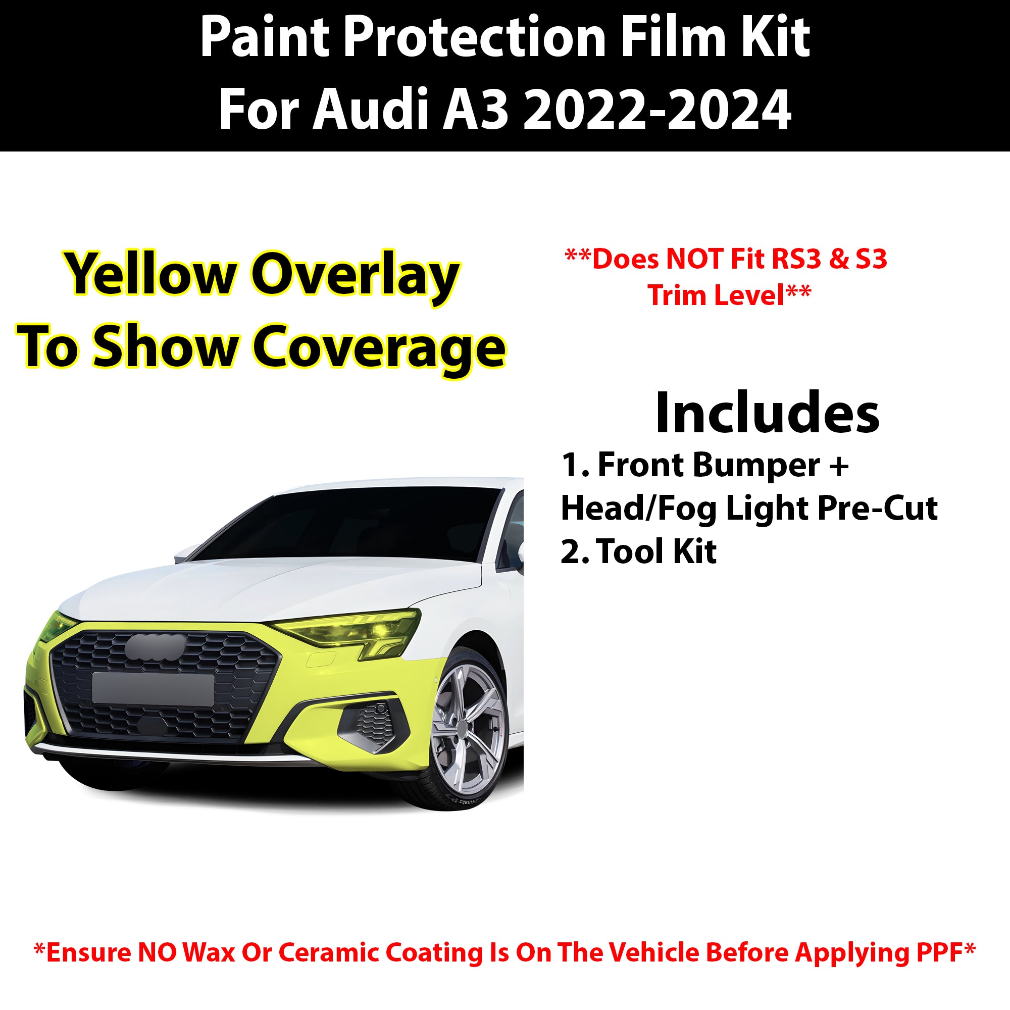 Fits Audi A3 2022+ Precut Premium Paint Protection Film Clear Bra PPF Decal Film Kit - Bogar Tech Designs