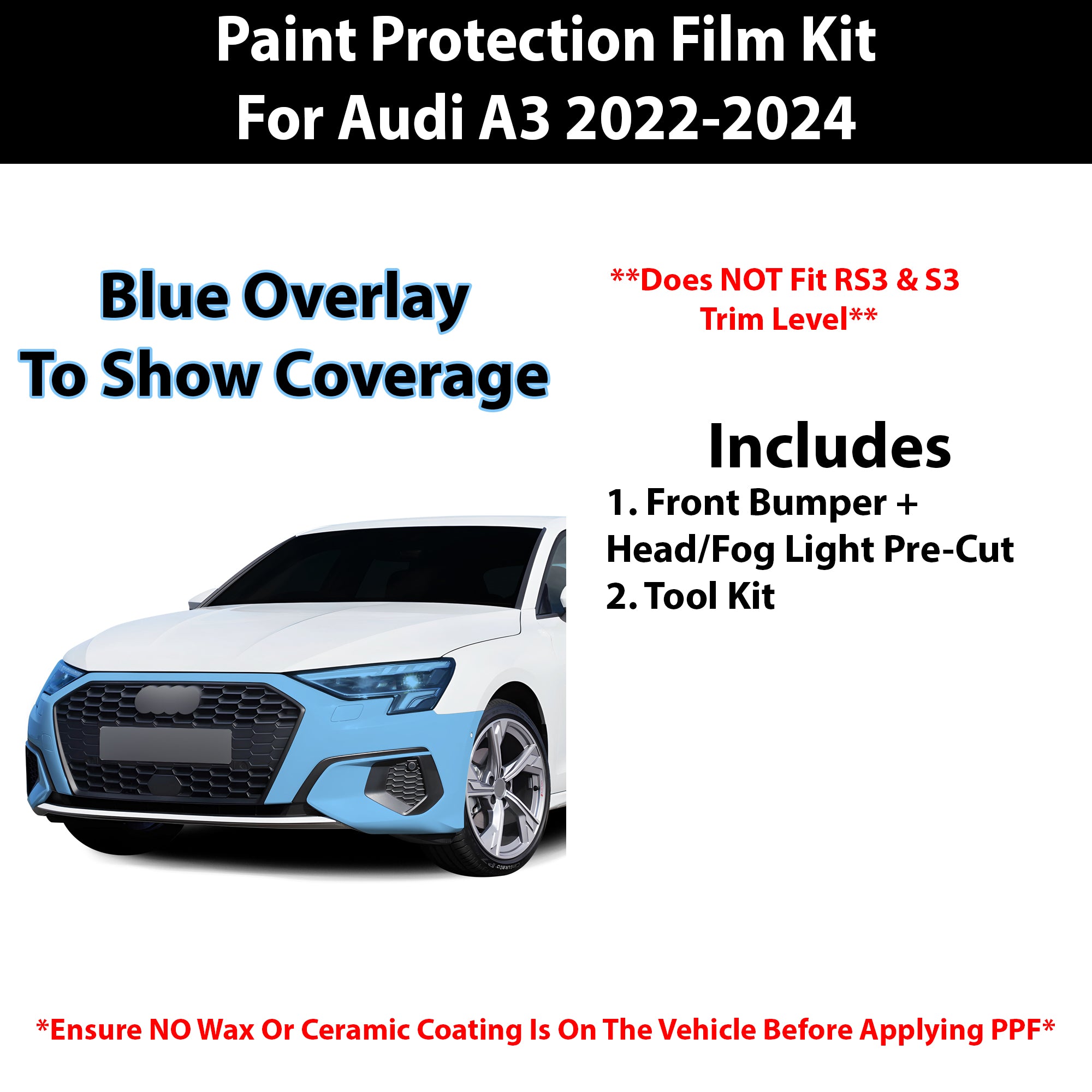 Fits Audi A3 2022+ Precut Premium Paint Protection Film Clear Bra PPF Decal Film Kit - Bogar Tech Designs