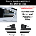American Flag Quarter Window Decal for BMW 5 Series 2021-2023 – Precut Matte Black Vinyl