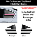 American Flag Quarter Window Decal for BMW 5 Series 2021-2023 – Precut Matte Black Vinyl