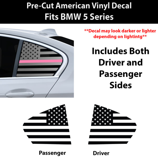 American Flag Quarter Window Decal for BMW 5 Series 2021-2023 – Precut Matte Black Vinyl