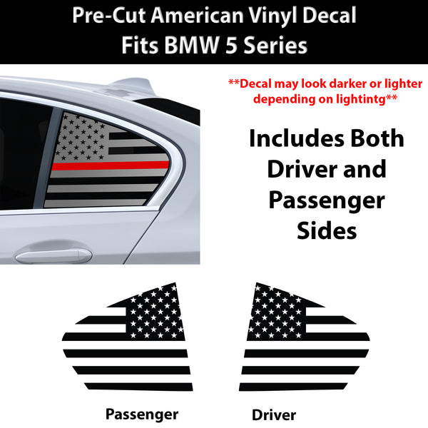American Flag Quarter Window Decal for BMW 5 Series 2021-2023 – Precut Matte Black Vinyl