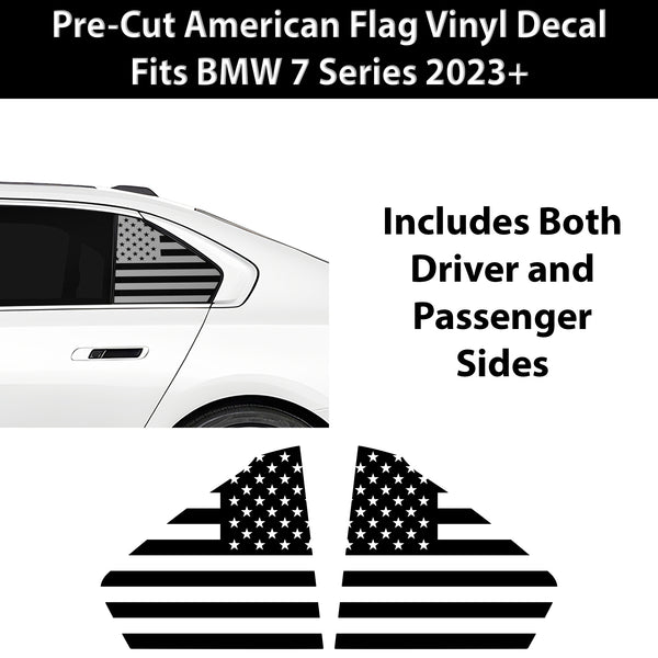 Fits BMW 7 Series 2023+ Quarter Window American Flag Vinyl Decal Stickers