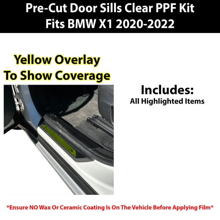 Fits BMW X1 2020 - 2022 Precut Door Sill Premium Paint Protection Film PPF Decal Film Kit, Gloss Black Carbon Fiber - Bogar Tech Designs