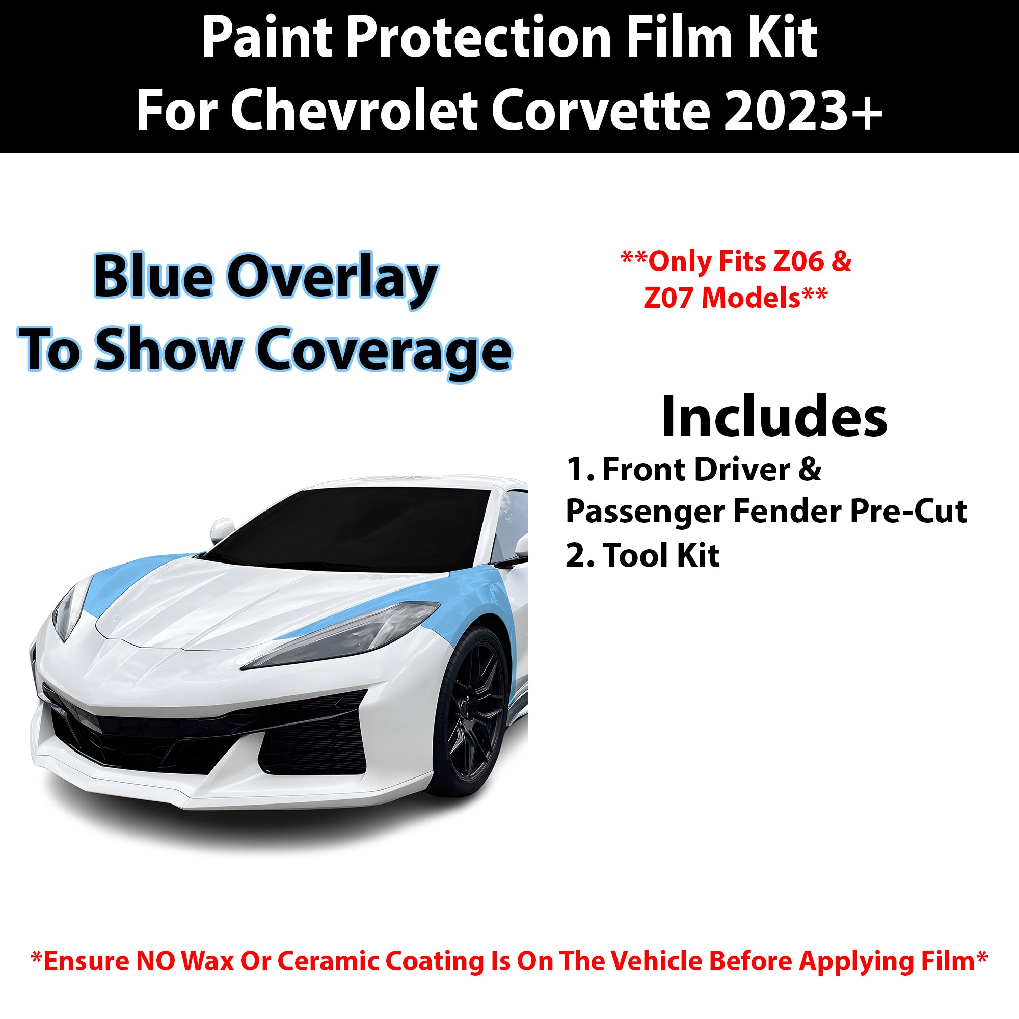 Fits Chevy Corvette (Z06) 2023+ Precut Premium Paint Protection Film Clear Bra PPF Decal Film Kit - Bogar Tech Designs