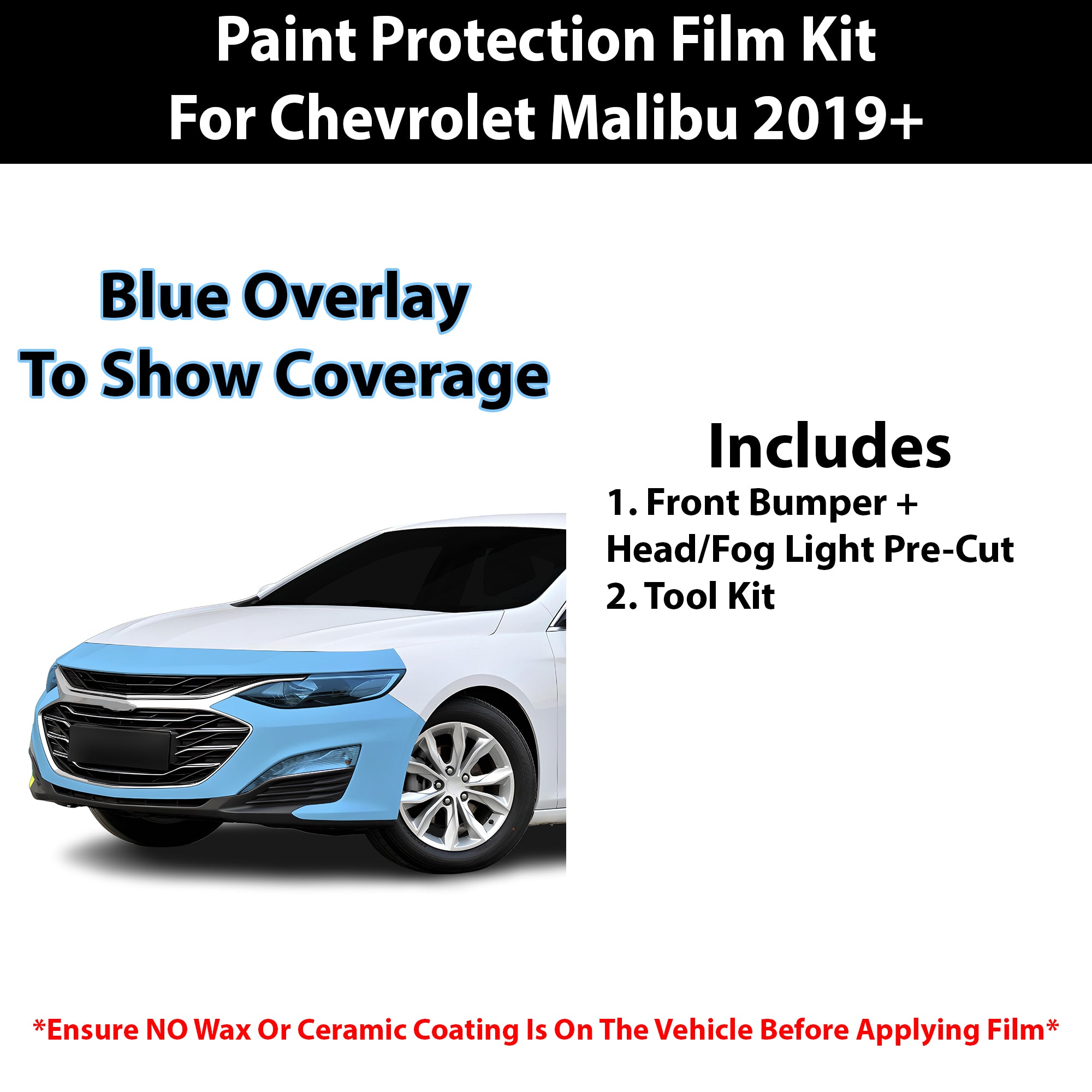 Fits Chevy Malibu 2019+ Precut Premium Paint Protection Film Clear Bra PPF Decal Film Kit Cover - Bogar Tech Designs