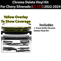 Vinyl Chrome Delete Front Grille Blackout Decal Stickers Overlay Film Fits Chevy Silverado 1500 2022-2024