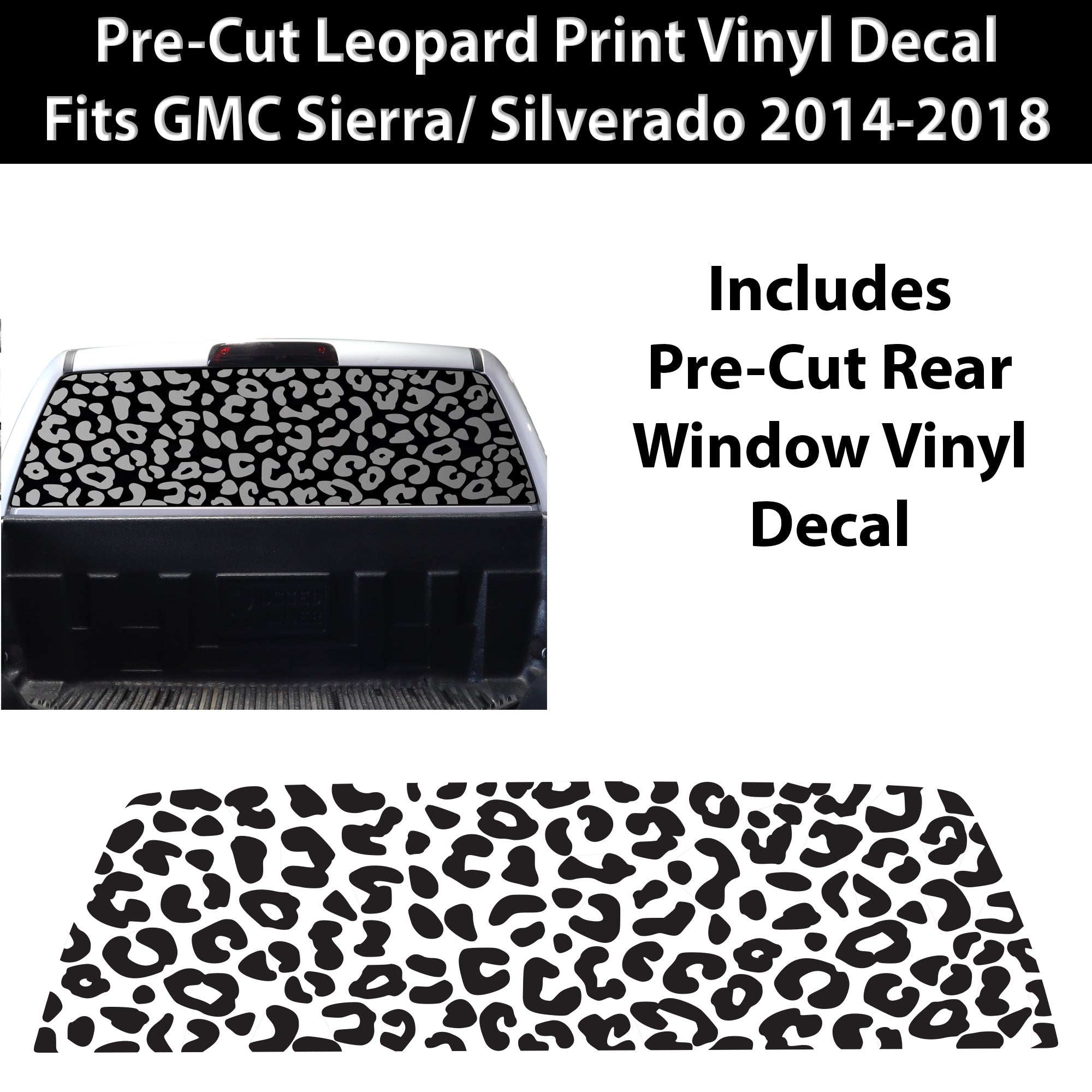 Animal Leopard Cheetah Cow Window Vinyl Decal Stickers Fits Chevy Silverado & GMC Sierra 1500 2014 - 2018 - Bogar Tech Designs