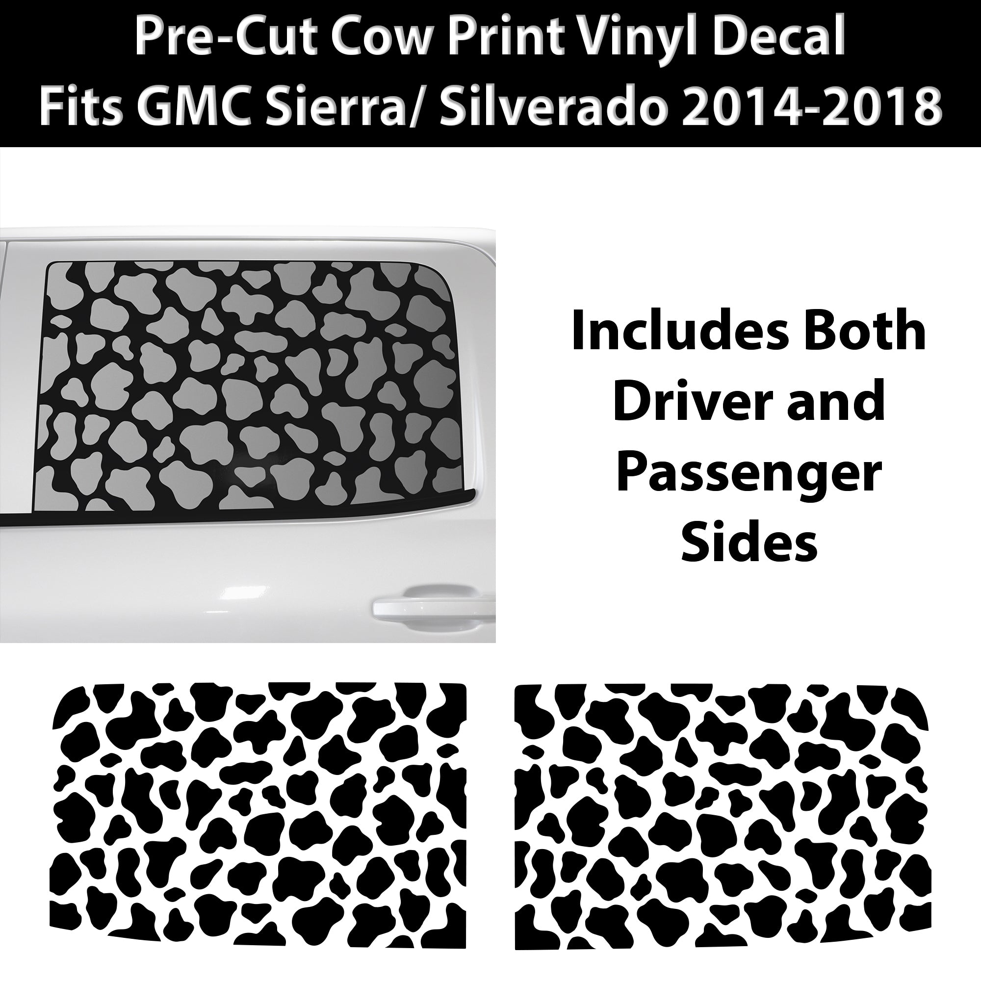 Animal Leopard Cheetah Cow Window Vinyl Decal Stickers Fits Chevy Silverado & GMC Sierra 1500 2014 - 2018 - Bogar Tech Designs