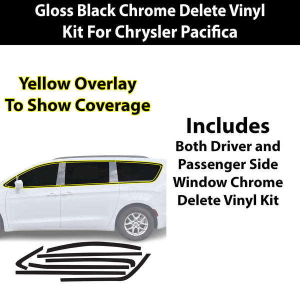 Chrysler Pacifica 2017-2026 Blackout Chrome Delete Kit – Precut Gloss Black Vinyl Overlays