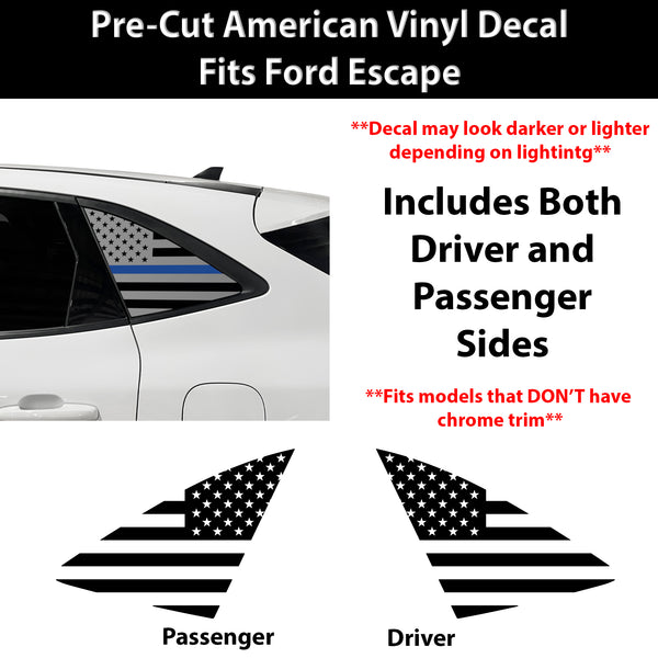 American Flag Quarter Window Decal for Ford Escape 2020-2026 – Precut Matte Black Vinyl