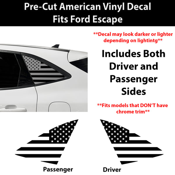 American Flag Quarter Window Decal for Ford Escape 2020-2026 – Precut Matte Black Vinyl