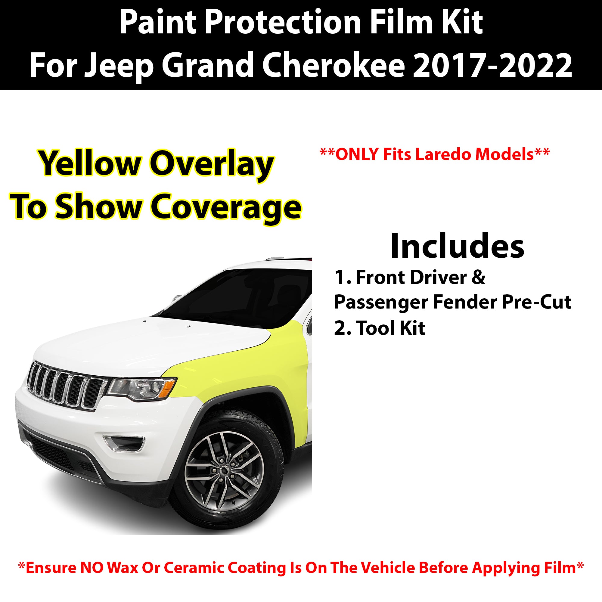 Fits Jeep Grand Cherokee (Laredo) 2017 - 2022 Precut Premium Paint Protection Film Clear Bra PPF Decal Film Kit Cover - Bogar Tech Designs