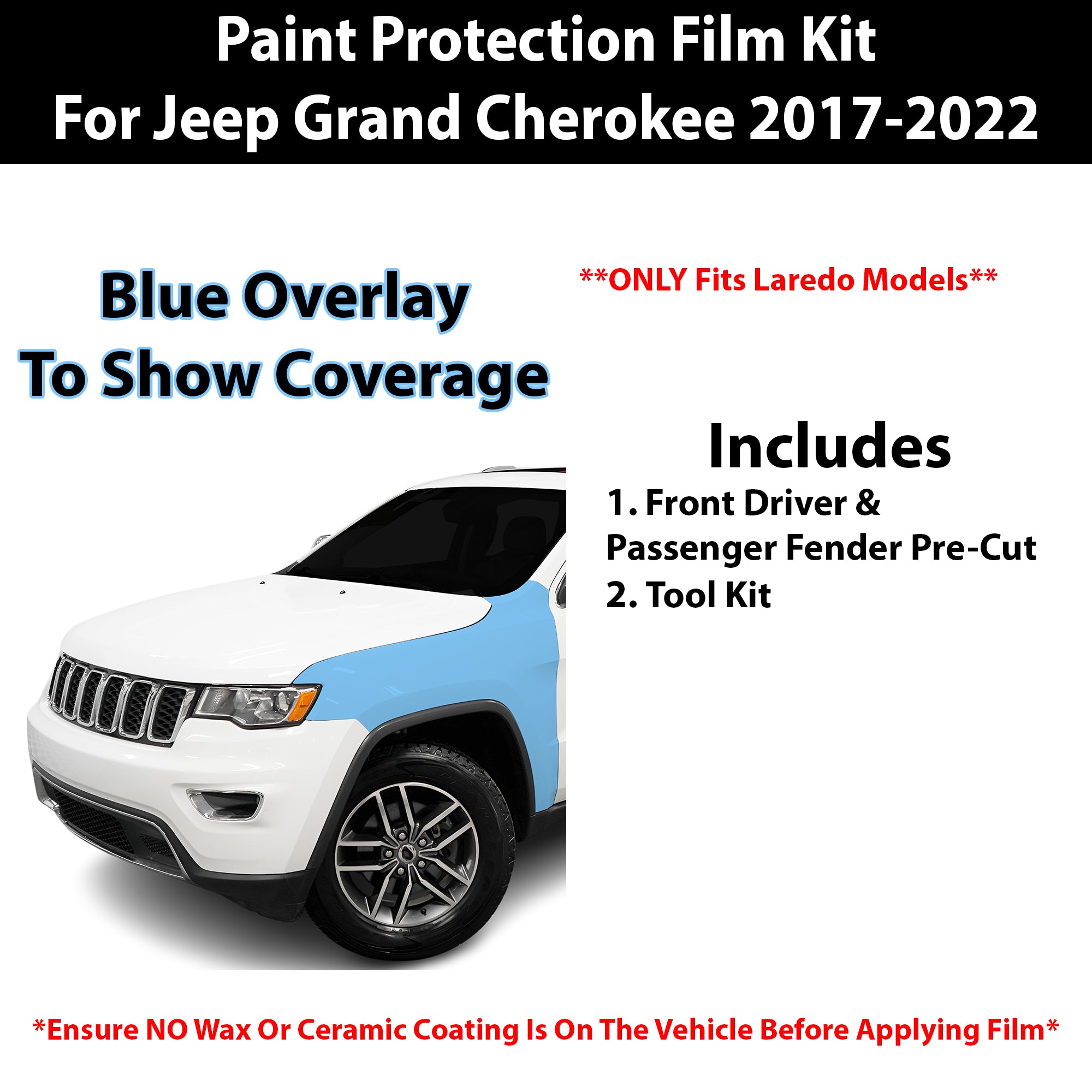 Fits Jeep Grand Cherokee (Laredo) 2017 - 2022 Precut Premium Paint Protection Film Clear Bra PPF Decal Film Kit Cover - Bogar Tech Designs
