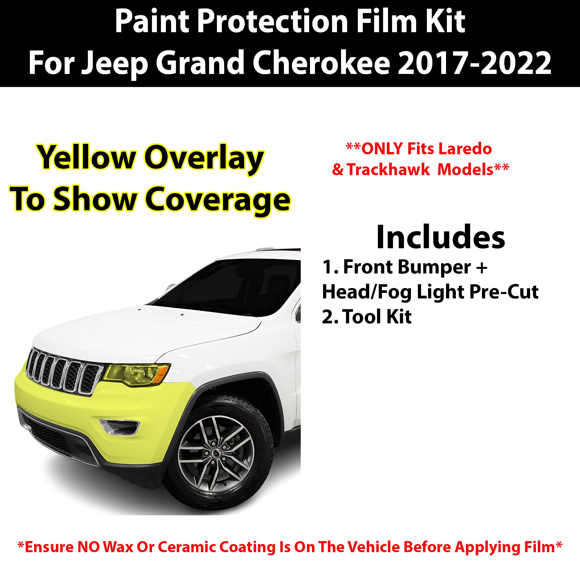 Fits Jeep Grand Cherokee (Laredo) 2017 - 2022 Precut Premium Paint Protection Film Clear Bra PPF Decal Film Kit Cover - Bogar Tech Designs