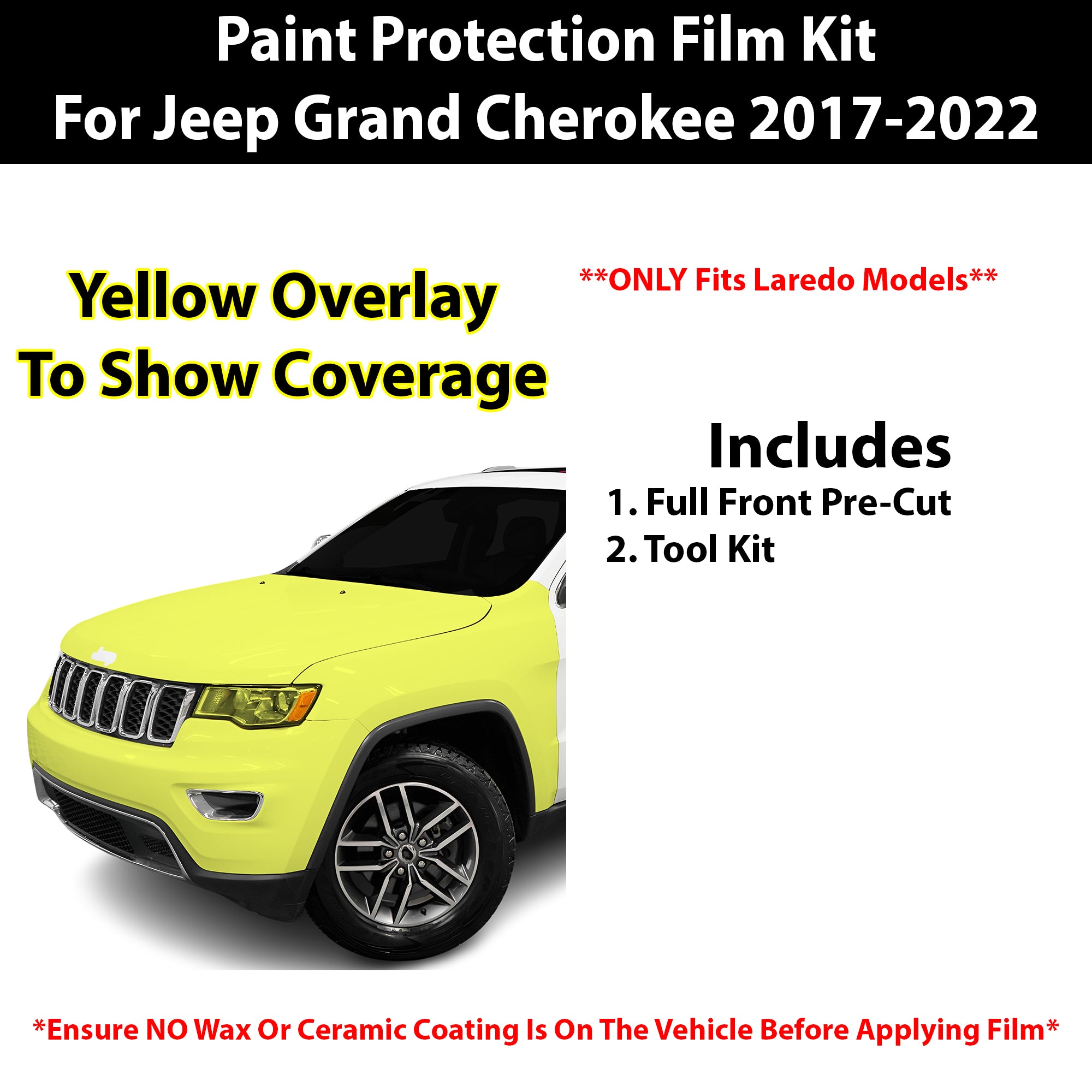 Fits Jeep Grand Cherokee (Laredo) 2017 - 2022 Precut Premium Paint Protection Film Clear Bra PPF Decal Film Kit Cover - Bogar Tech Designs