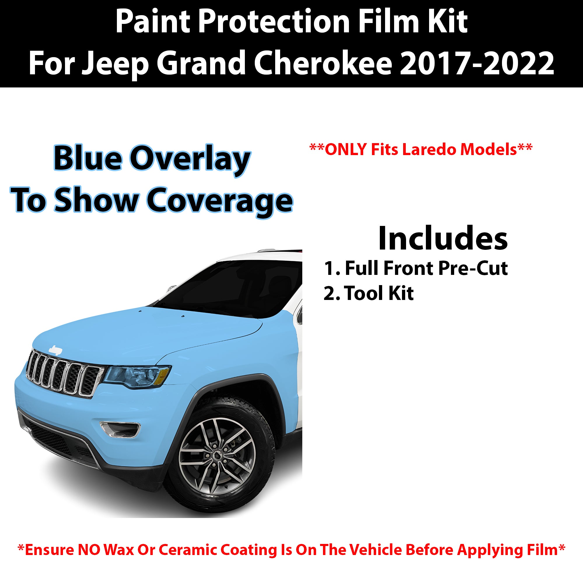 Fits Jeep Grand Cherokee (Laredo) 2017 - 2022 Precut Premium Paint Protection Film Clear Bra PPF Decal Film Kit Cover - Bogar Tech Designs