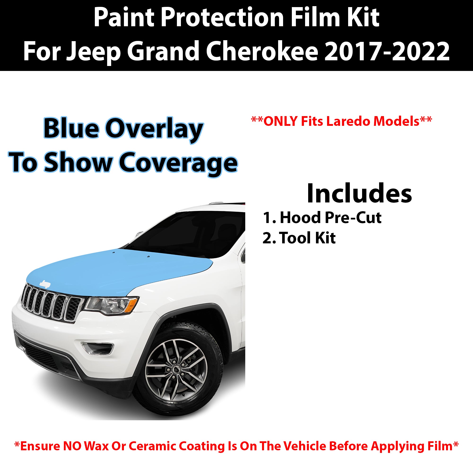 Fits Jeep Grand Cherokee (Laredo) 2017 - 2022 Precut Premium Paint Protection Film Clear Bra PPF Decal Film Kit Cover - Bogar Tech Designs