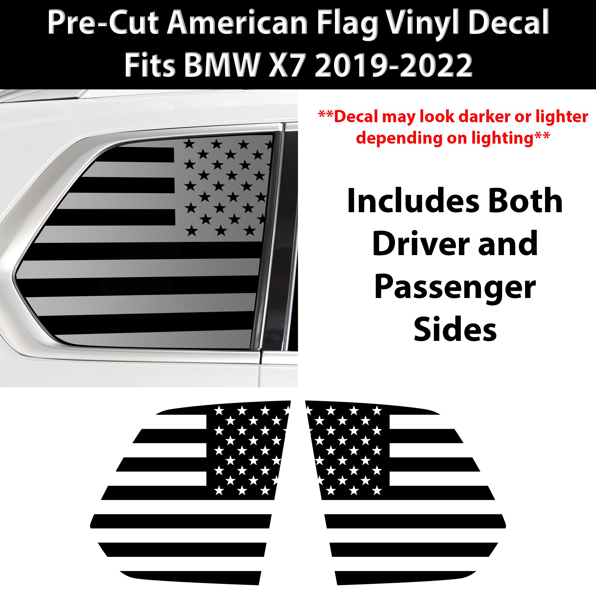 Quarter Window American Flag Vinyl Decal Stickers Fits BMW X7 2019 - 2025 - Bogar Tech Designs