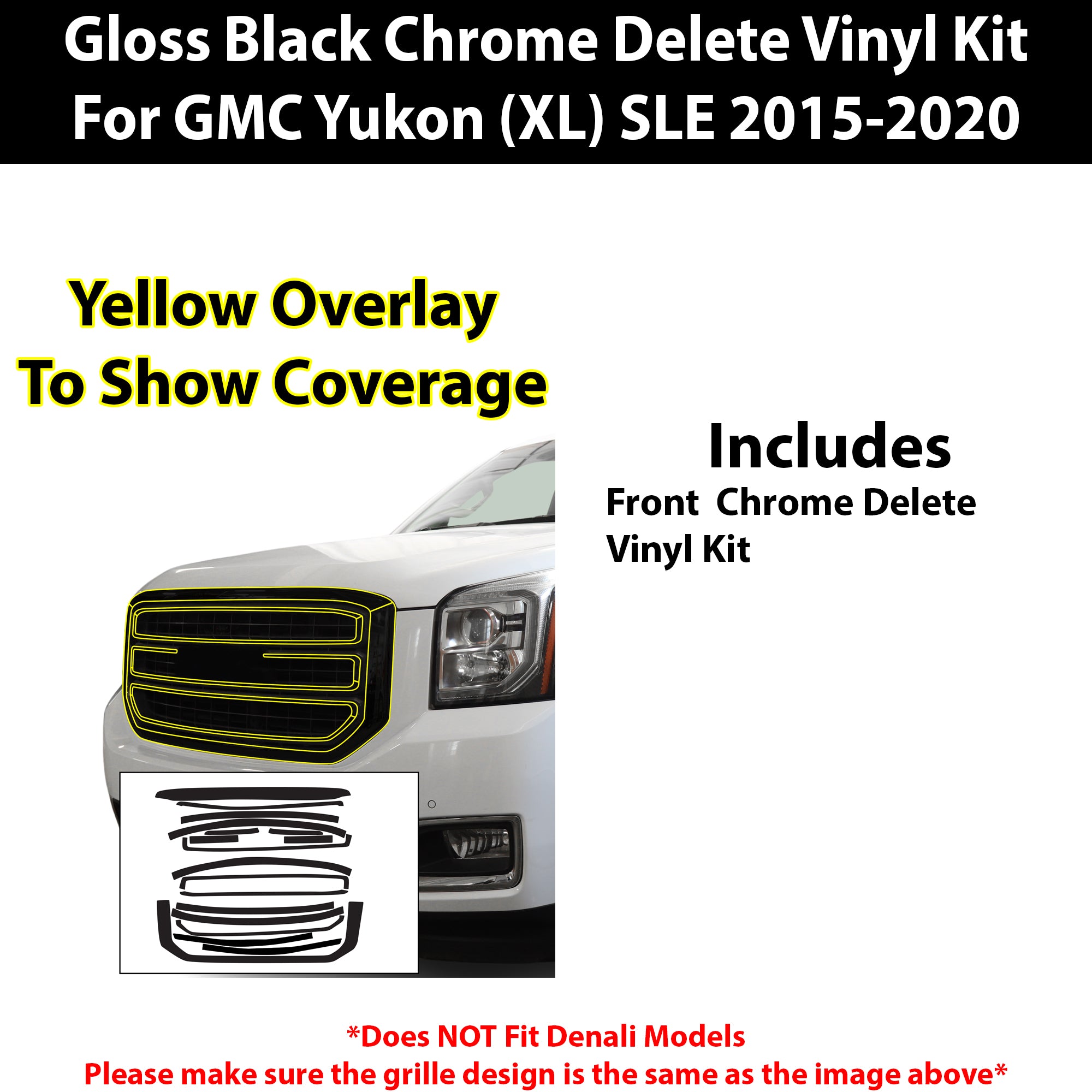 Vinyl Chrome Delete Blackout Decal Stickers Overlay Film Fits GMC Yukon XL 2015 - 2020 - Bogar Tech Designs