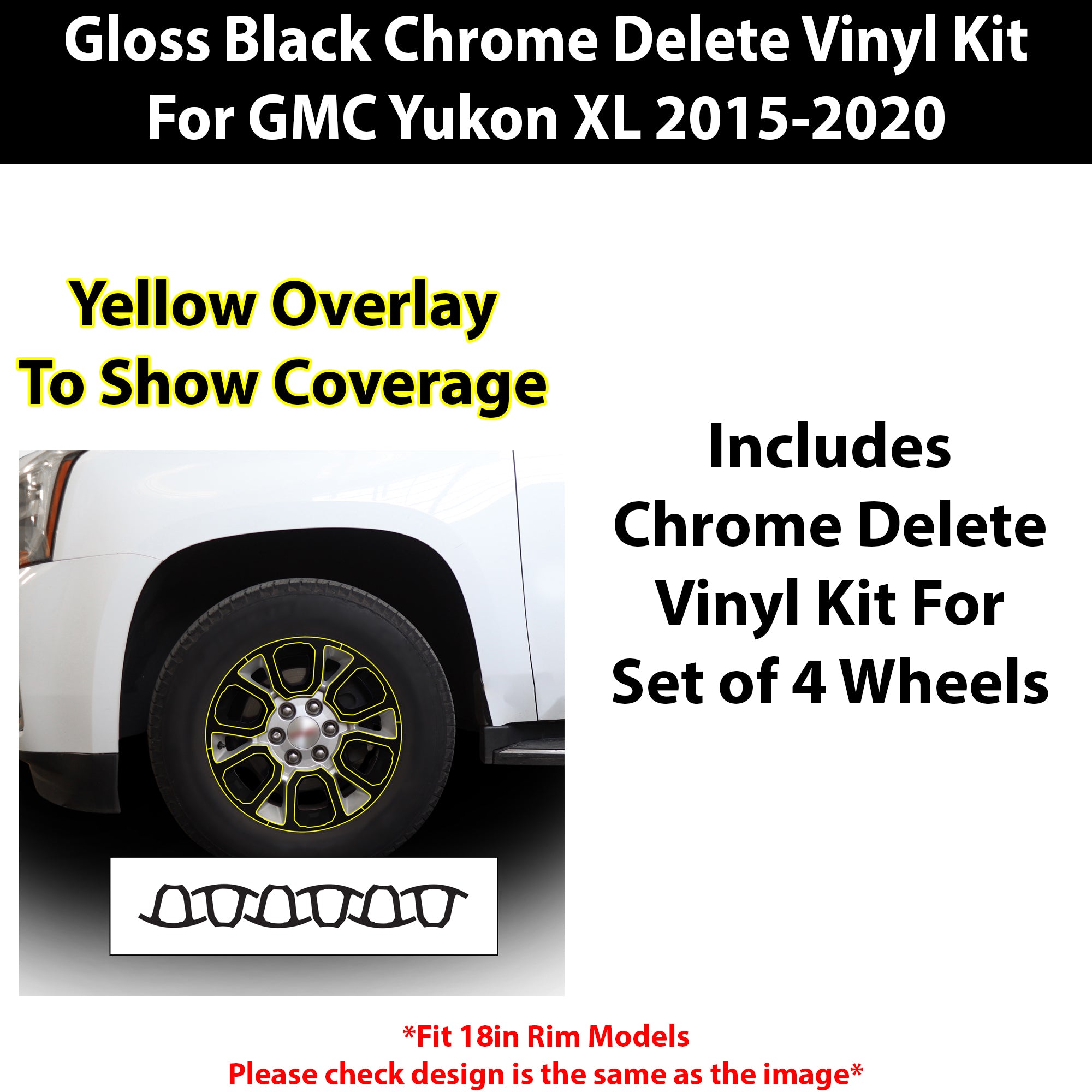 Vinyl Chrome Delete Blackout Decal Stickers Overlay Film Fits GMC Yukon XL 2015 - 2020 - Bogar Tech Designs