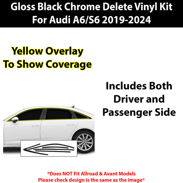 Vinyl Chrome Delete Blackout Decal Stickers Overlay Film Fits Audi A6 2019-2024