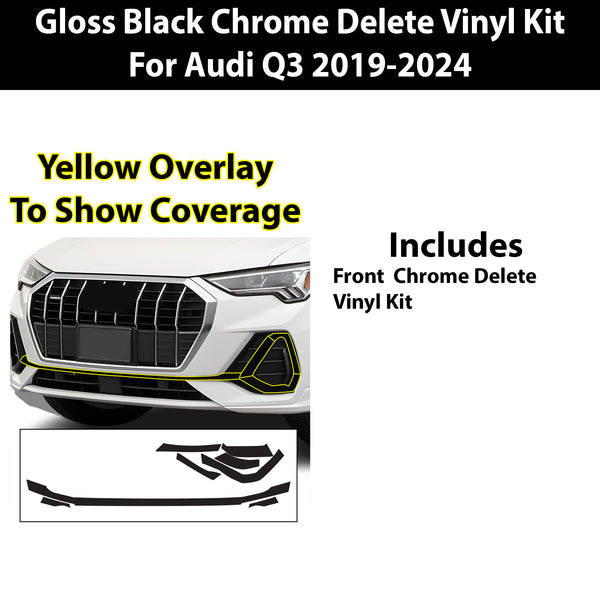 Vinyl Chrome Delete Blackout Decal Stickers Overlay Film Fits Audi Q3 2019-2024