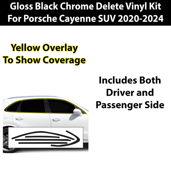 Vinyl Chrome Delete Blackout Decal Stickers Overlay Film Fits Porsche Cayenne SUV 2020+