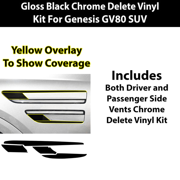 Genesis GV80 SUV Blackout Chrome Delete Kit – Precut Gloss Black Vinyl Overlays Film