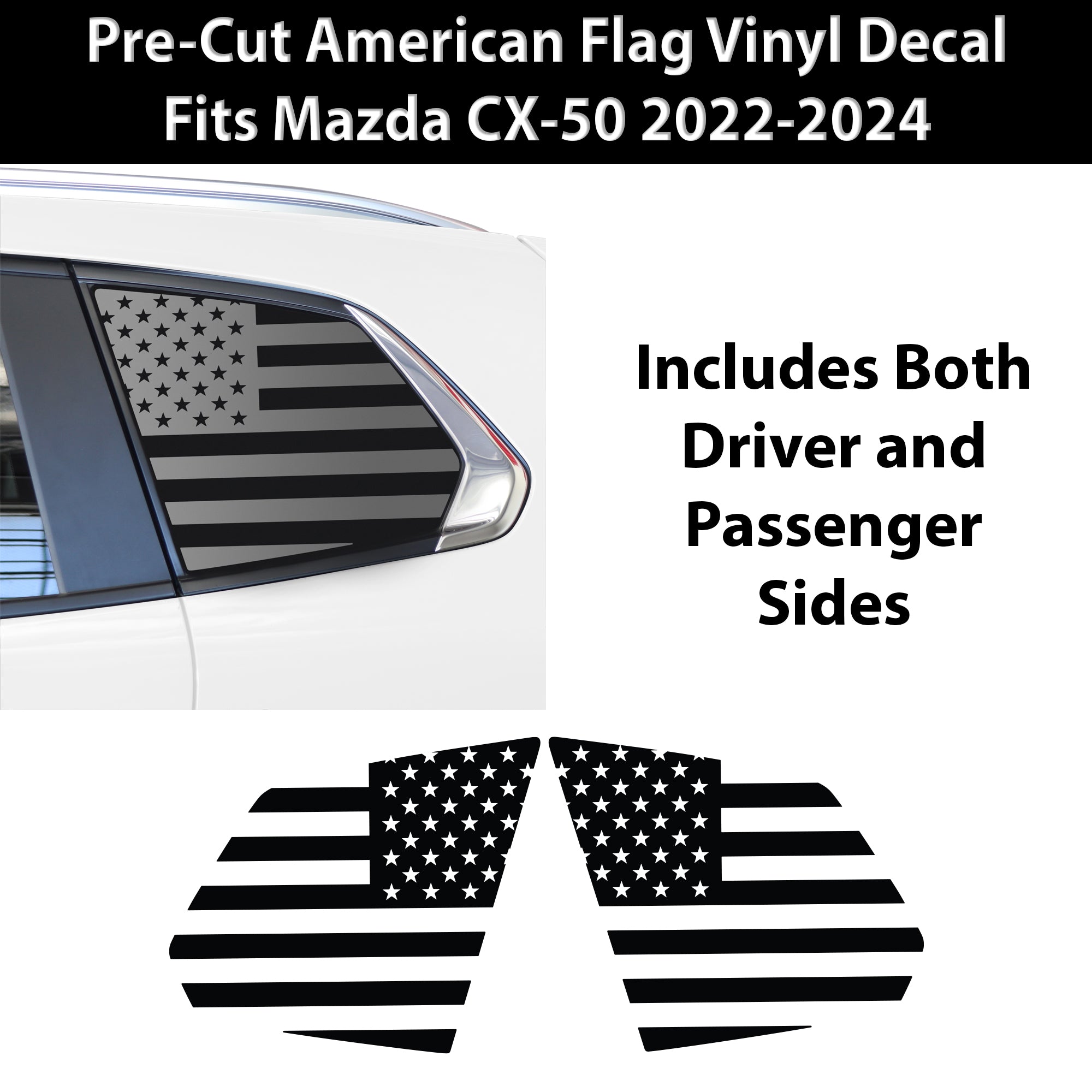 Quarter Window American Flag Vinyl Decal Stickers Fits Mazda Cx - 50 2022 - 2025 - Bogar Tech Designs