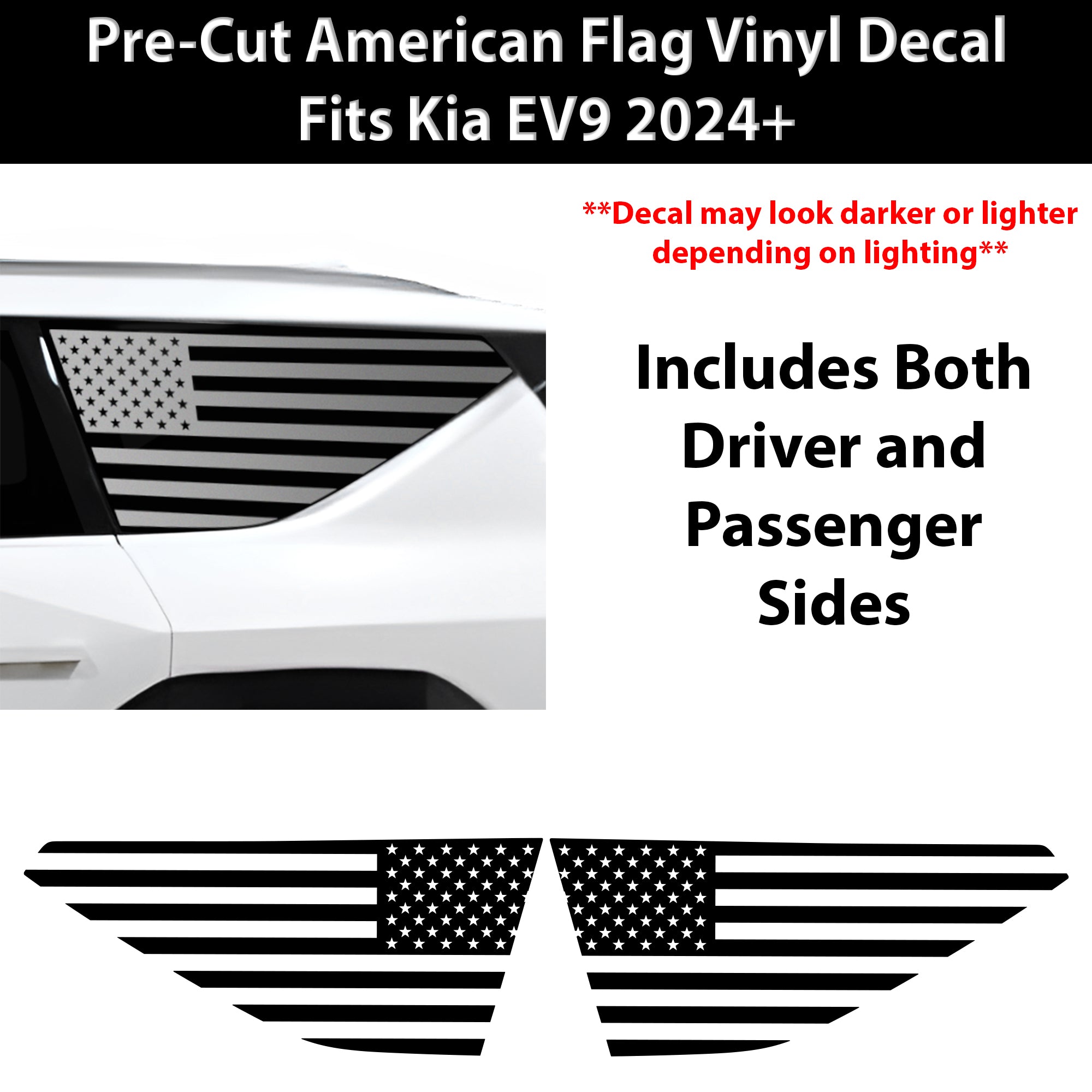 Fits KIA EV9 2024 - 2025 Quarter Window American Flag Vinyl Decal Stickers - Bogar Tech Designs