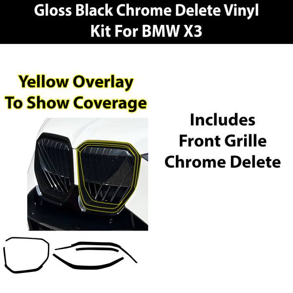 BMW X3 2025-2026 Blackout Chrome Delete Kit – Precut Gloss Black Vinyl Overlays Film