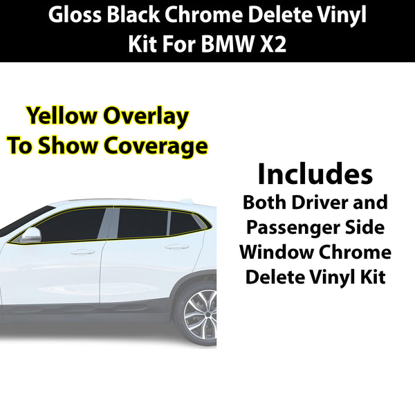 Fits BMW X2 2018-2023 Vinyl Chrome Delete Grille Blackout Decal Stickers Overlay Film