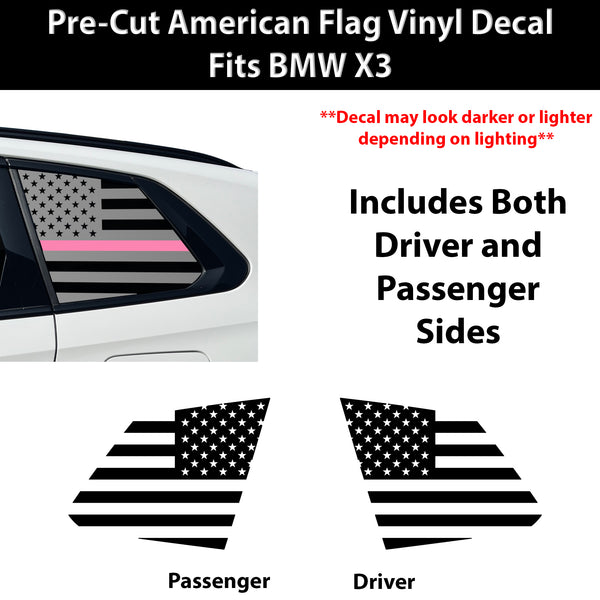 American Flag Quarter Window Decal for BMW X3 2025-2026 – Precut Matte Black Vinyl