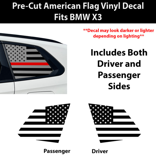 American Flag Quarter Window Decal for BMW X3 2025-2026 – Precut Matte Black Vinyl