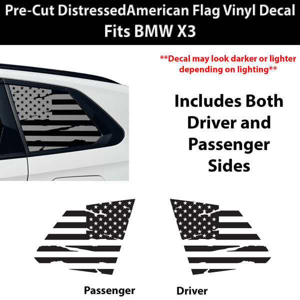 American Flag Quarter Window Decal for BMW X3 2025-2026 – Precut Matte Black Vinyl