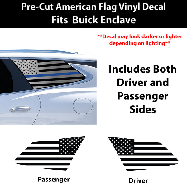 Fits Buick Enclave 2018-2024 Quarter Window American Flag Vinyl Decal Stickers - Matte Black