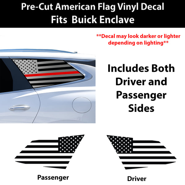 Fits Buick Enclave 2018-2024 Quarter Window American Flag Vinyl Decal Stickers - Matte Black