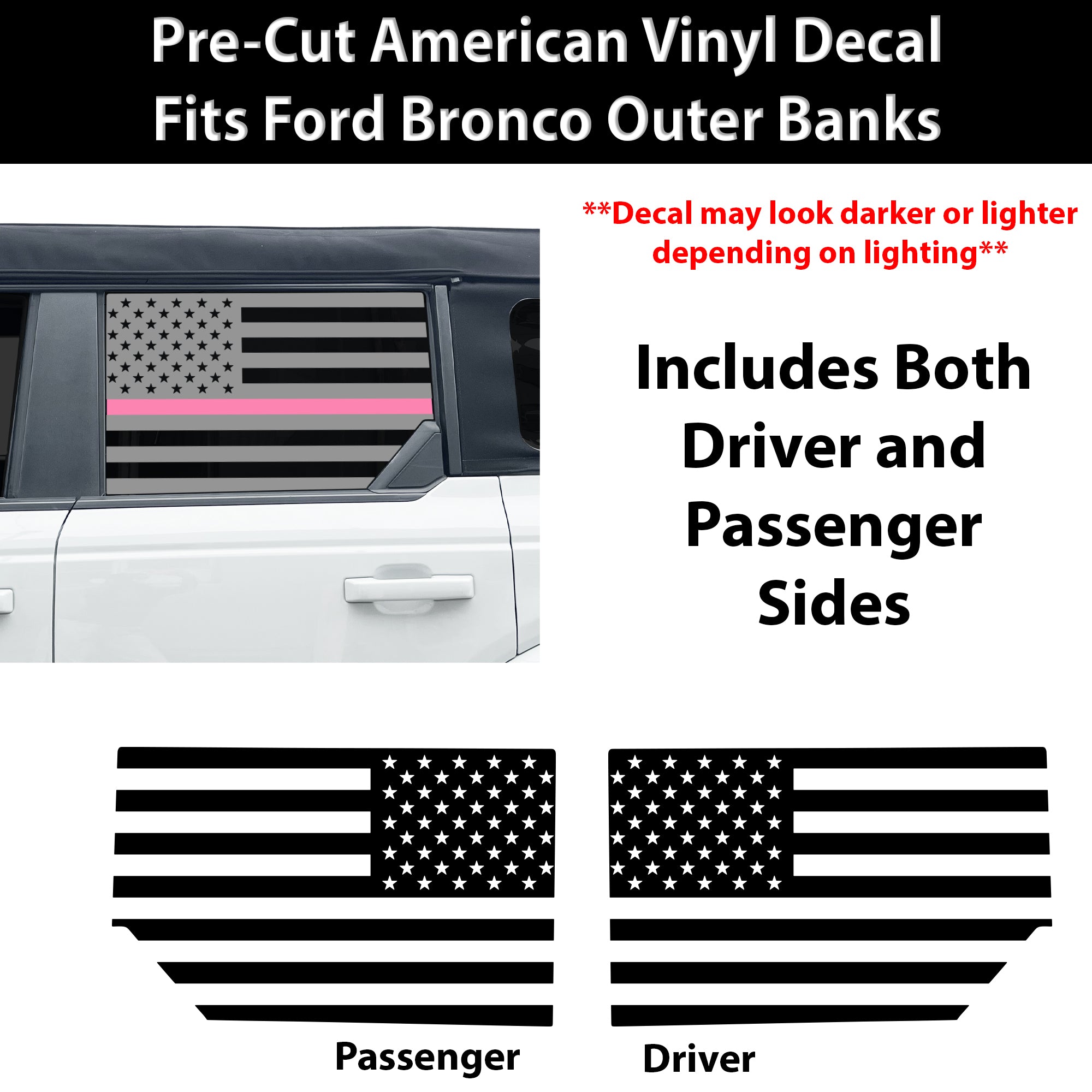 American Flag Window Decal for Ford Bronco 4 Door 2021-2026 – Precut Matte Black Vinyl