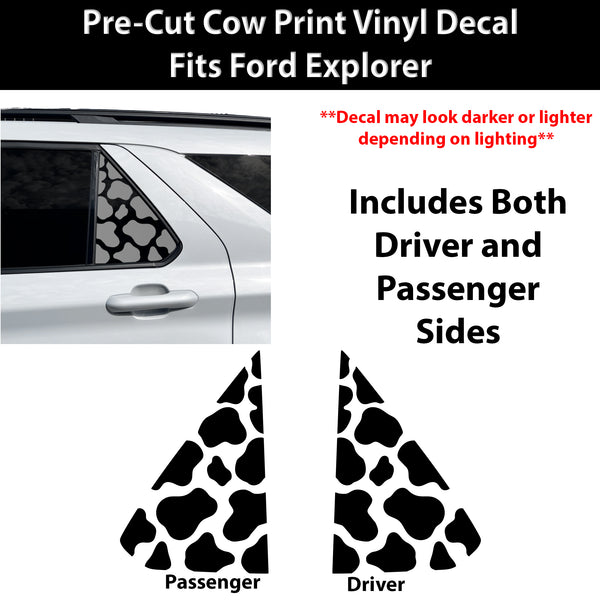 Precut Cow Print Rear Side Quarter Window Decals Fits Ford Explorer 2020-2026