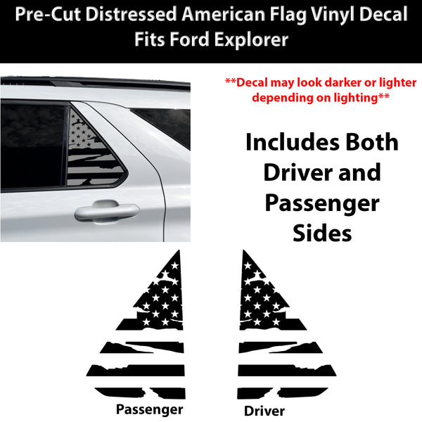 Precut American Flag Rear Side Quarter Window Decal Stickers Fits Ford Explorer 2020-2026