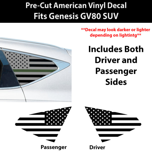 American Flag Quarter Window Decal for Genesis GV80 SUV 2021-2026 – Precut Matte Black Vinyl