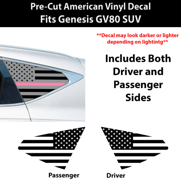 American Flag Quarter Window Decal for Genesis GV80 SUV 2021-2026 – Precut Matte Black Vinyl
