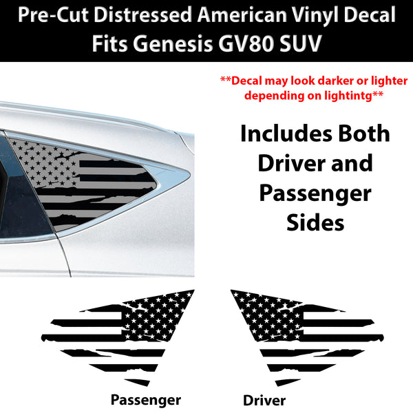 American Flag Quarter Window Decal for Genesis GV80 SUV 2021-2026 – Precut Matte Black Vinyl