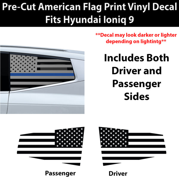 American Flag Quarter Window Decal for Hyundai Ioniq 9 2026+ – Precut Matte Black Vinyl