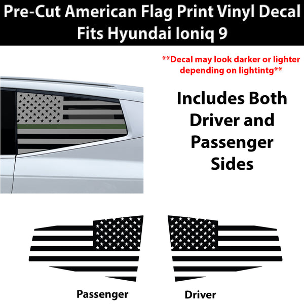 American Flag Quarter Window Decal for Hyundai Ioniq 9 2026+ – Precut Matte Black Vinyl